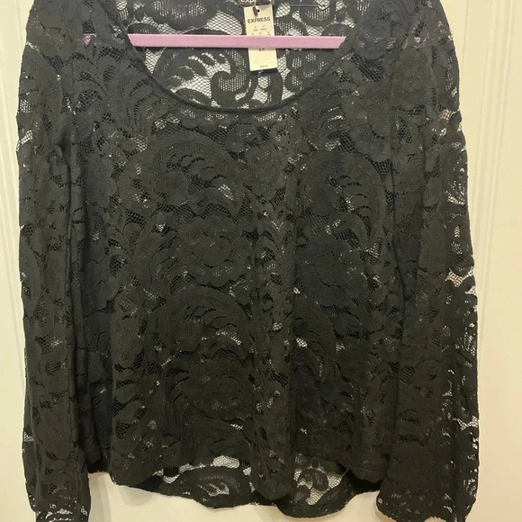 Express Lace Top NWT Sheer Black Boho - Picture 6 of 11